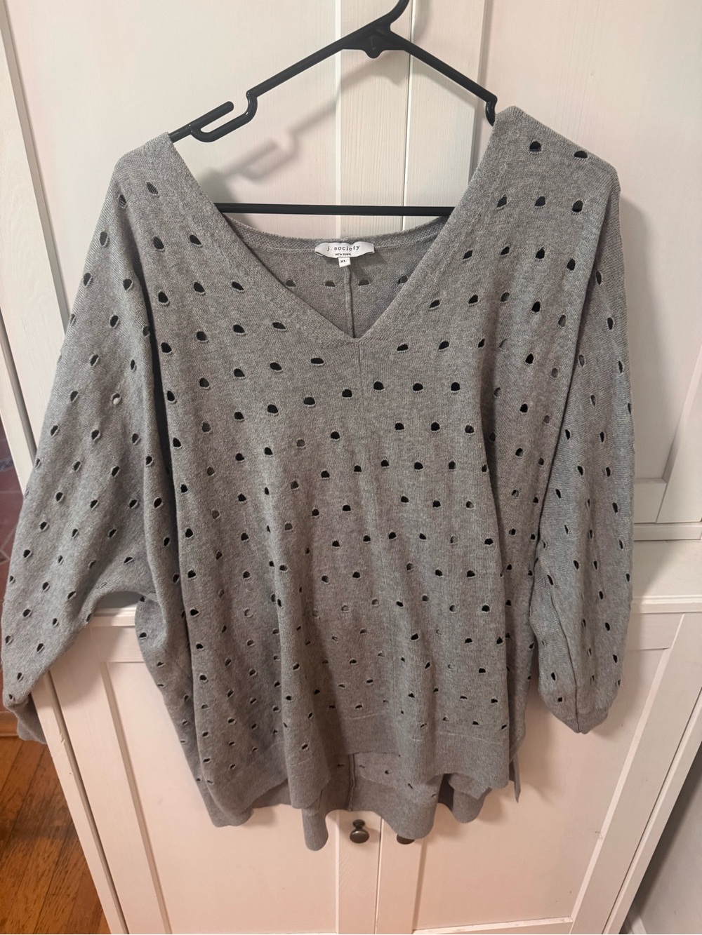 J Society Gray Eyelet V-Neck Sweater